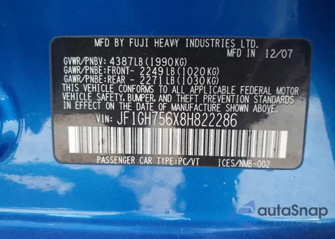 2008 Subaru Impreza Wrx from USA, damaged, VIN JF1GH756X8H822286